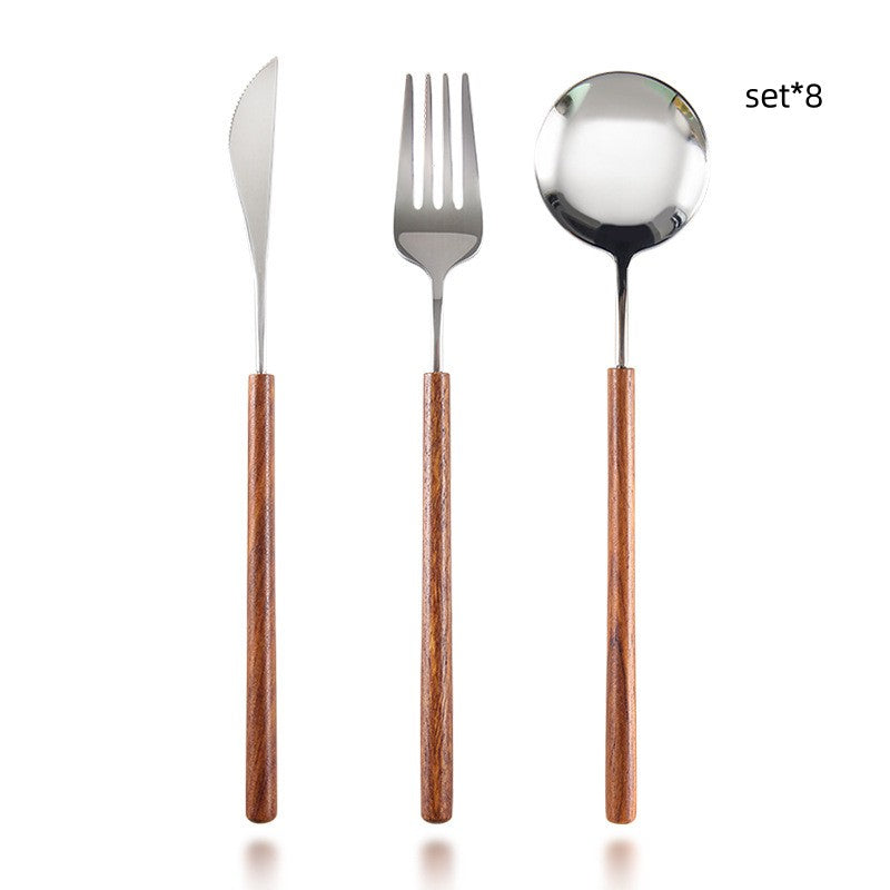 Stainless Steel Western Tableware Retro Rosewood Wooden Handle Knife, Fork And Spoon