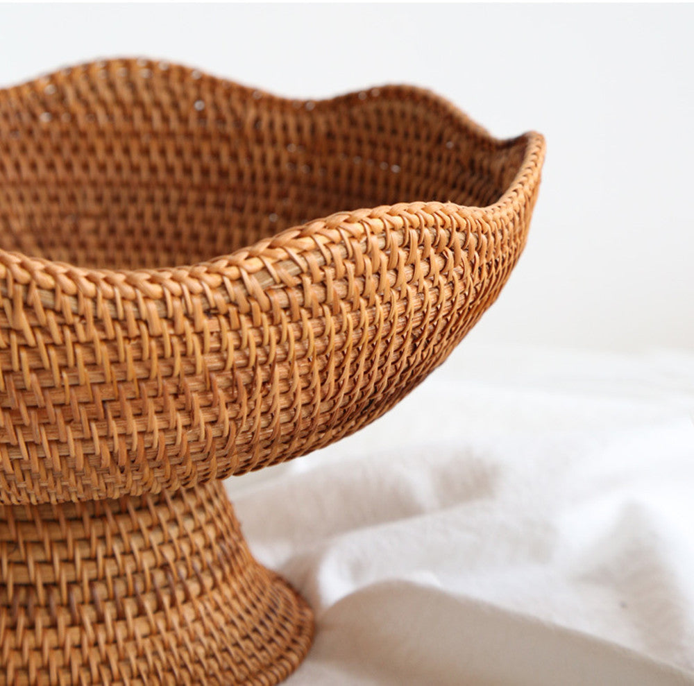 Handmade Rattan Weave High Leg Three-piece Set Fruit Basket