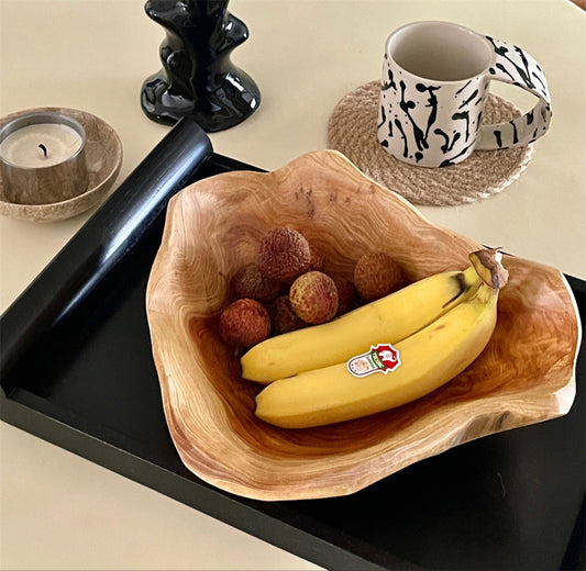 Solid Wood Fruit Plate Log Tableware