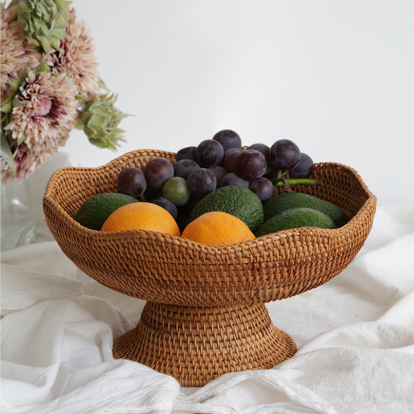 Handmade Rattan Weave High Leg Three-piece Set Fruit Basket