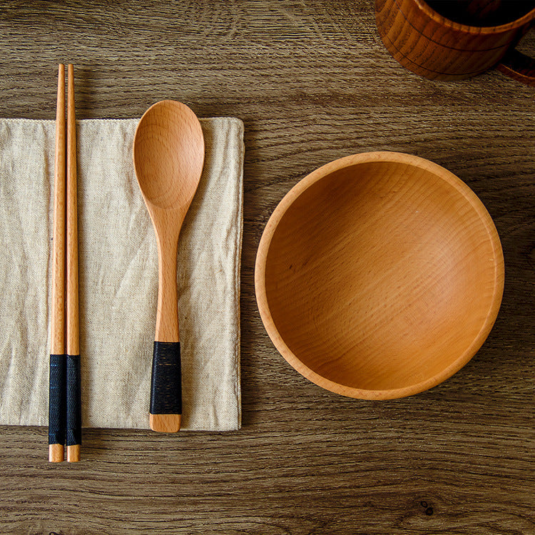 Stylish Salad Fruit Serving Wooden Soup Bowl Tableware